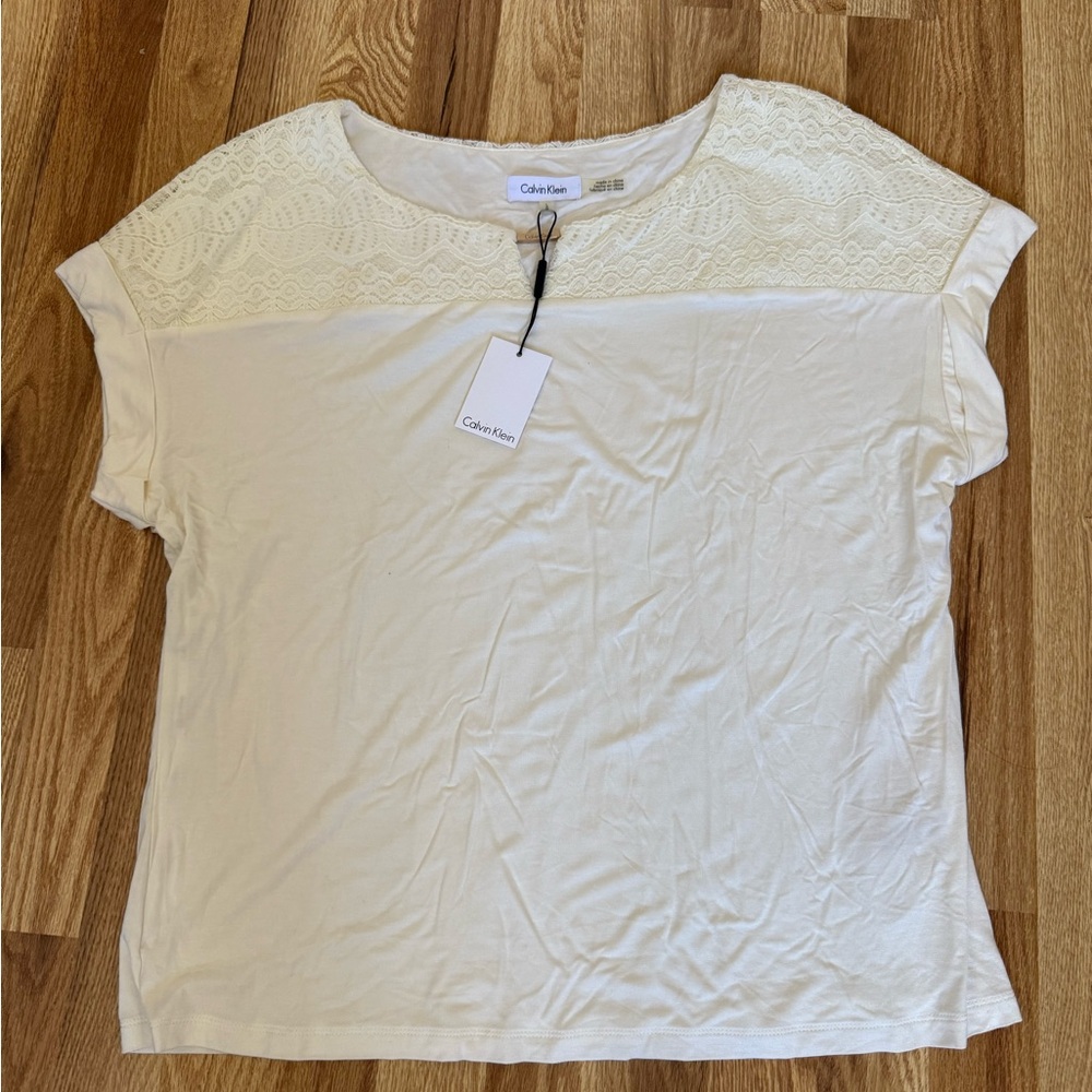Calvin Klein Women's Ivory Lace Tee